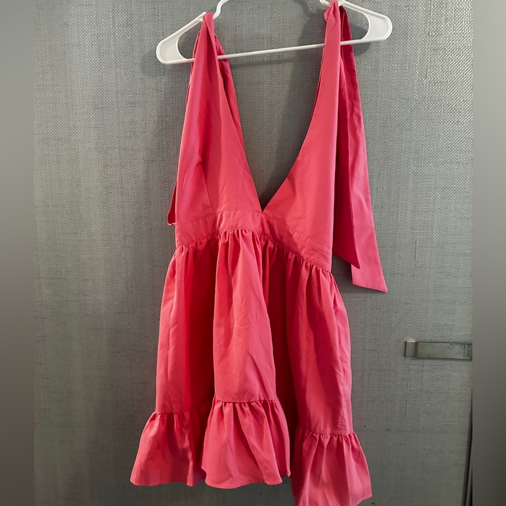 Pink Shoulder Tie Dress